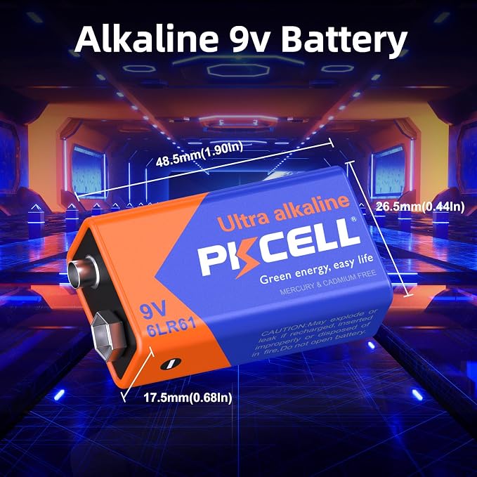 PKCELL 9V Battery Carbon Zinc for Smoke Detectors 6F22 Battery, 10-Year Shelf