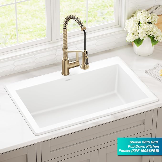 KRAUS Forteza 33-inch Granite Drop In/Undermount Single Bowl White Kitchen Sink