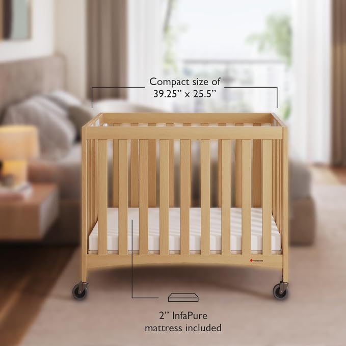 Foundations Compact Travel Sleeper Folding Hotel Crib and Sheet Bundle