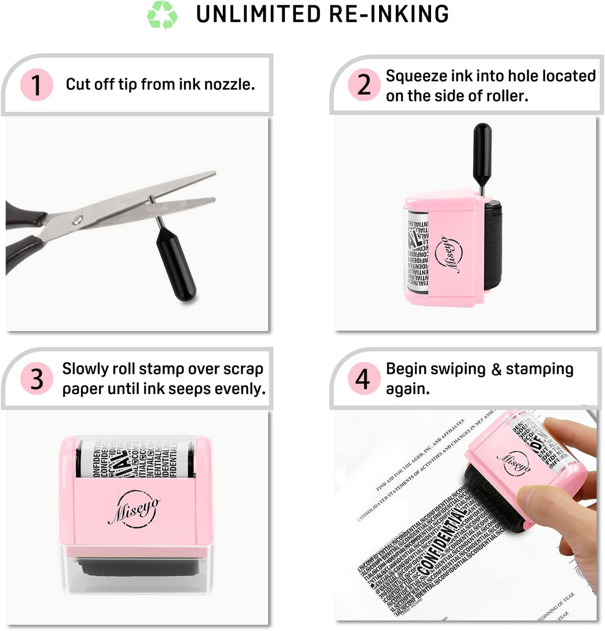 Miseyo Wide Roller Stamp Identity Theft Stamp 1.5 Inch Perfect for Privacy Protection,Anti-Theft Security Confidential Easy for Guard Personal Information Blockout - Pink