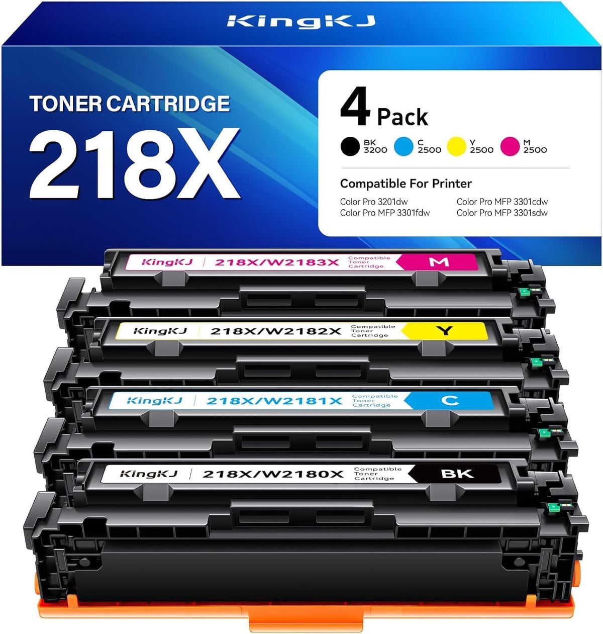 218X Toner Cartridge 4 Pack Compatible for HP 218X W2180X 218A W2180A HP Color Laserjet Pro MFP 3301fdw 3201dw 3301sdw 3301cdw 3201 3301 Series Printer Ink Laser All-in-One Scanner Black (No Chip)