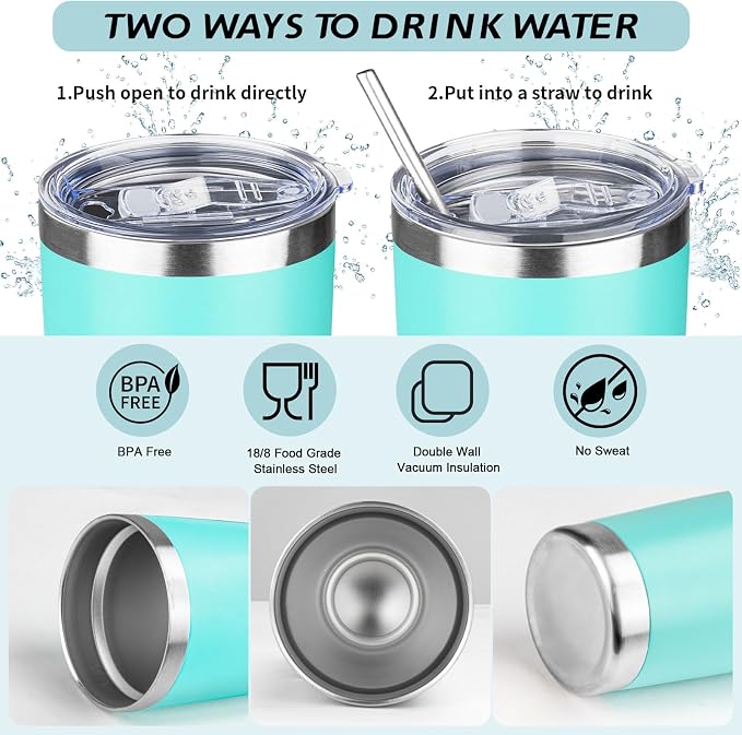 20oz Tumbler with Straw and Brush, Stainless Steel Vacuum Insulated tumbler