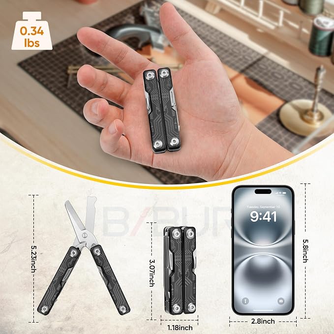BIBURY Mini Keychain Multitool Scissors B12062B, 9 in 1 Multitool EDC Scissors