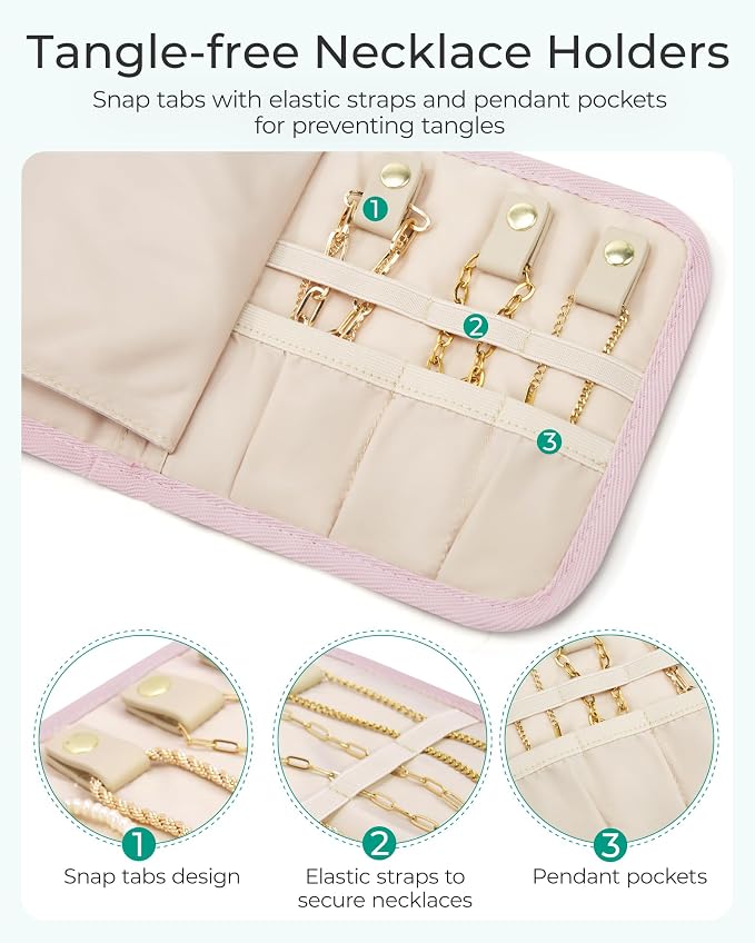 BAGSMART Travel Jewelry Case Organizer, Roll Foldable Jewelry Case