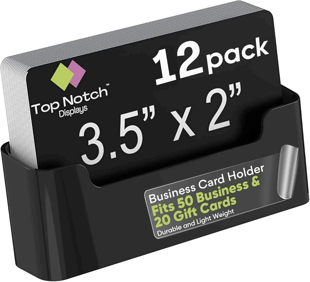 Acrylic Business Card Holder for Desk - Gift & Business Card Display Stand, Sleek & Durable Card Holder Display for Office, Home & Retail Use, Fits 50 Business Card, 12 Pack - Black