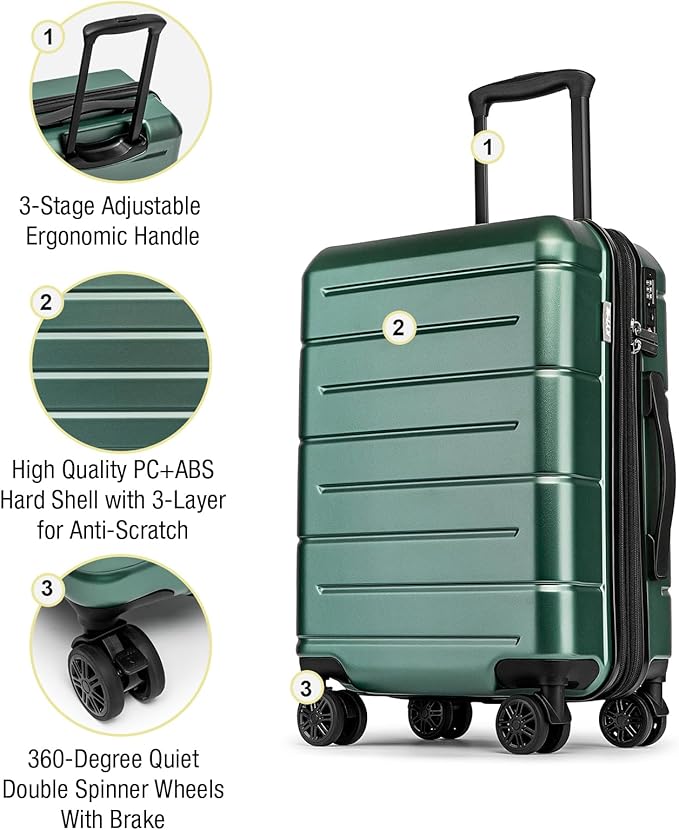KYME Green Carry On Luggage 22x14x9 Airline Approved Expandable 20 Inch