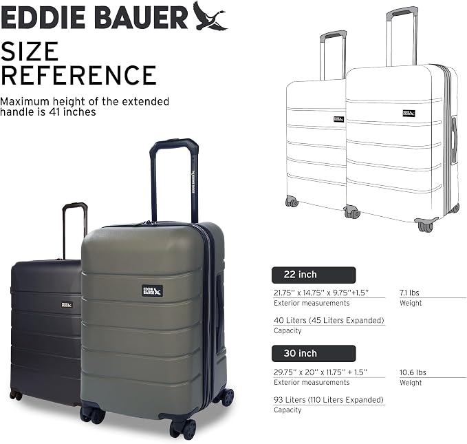 Eddie Bauer Glacier Carry-On 22" Luggage | Hardside | Spinner Wheels |