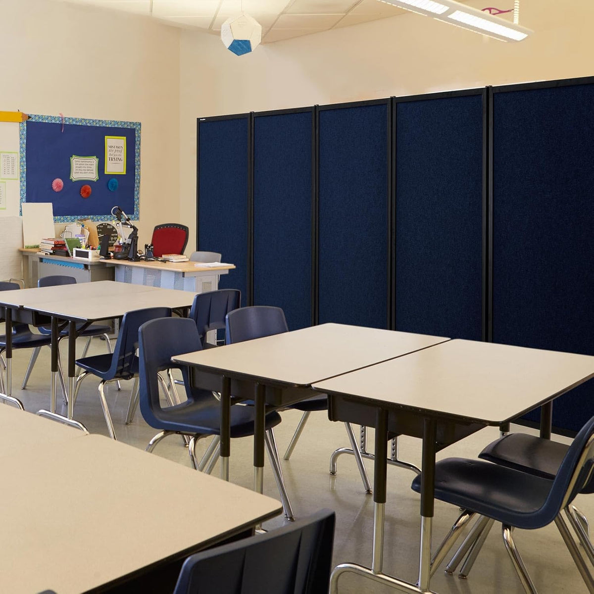 Upgrade Version Room Partition and Divider, Freestanding Rolling Dividers with Wheels,Office Privacy Screen Divider Wall,Classroom Felt Dividers,6'L* 6'7"H,3 Panel,Blue