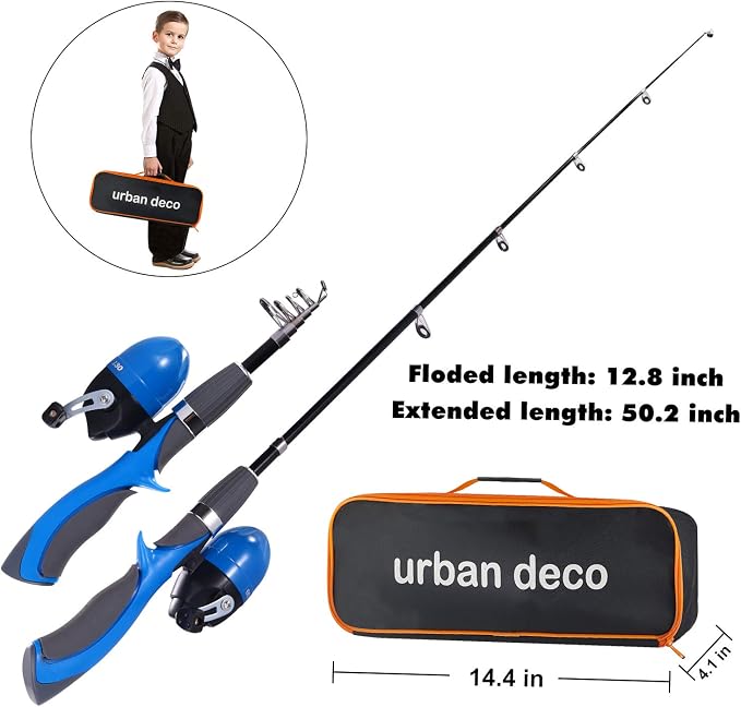 Urban Deco Kids Fishing Pole Set Portable Telescopic Kids Fishing Rod and Reel