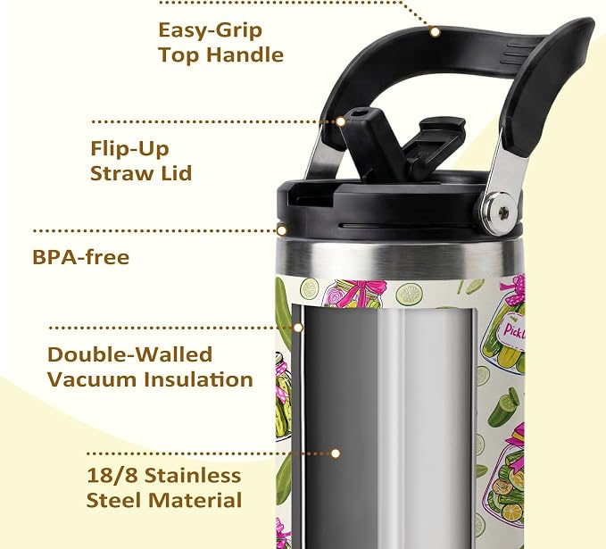 Pickle Tumbler 30oz - Pickle Themed Gifts for Adults, Stainless Steel Insulated Cup with Handle, Novelty Water Bottle for Pickles Lovers, Funny Kitchen Theme Present