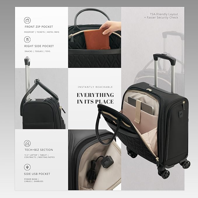 Verage 18x14x8in Spinner Underseat Carry-On Luggage -Airplane Personal Item Bag