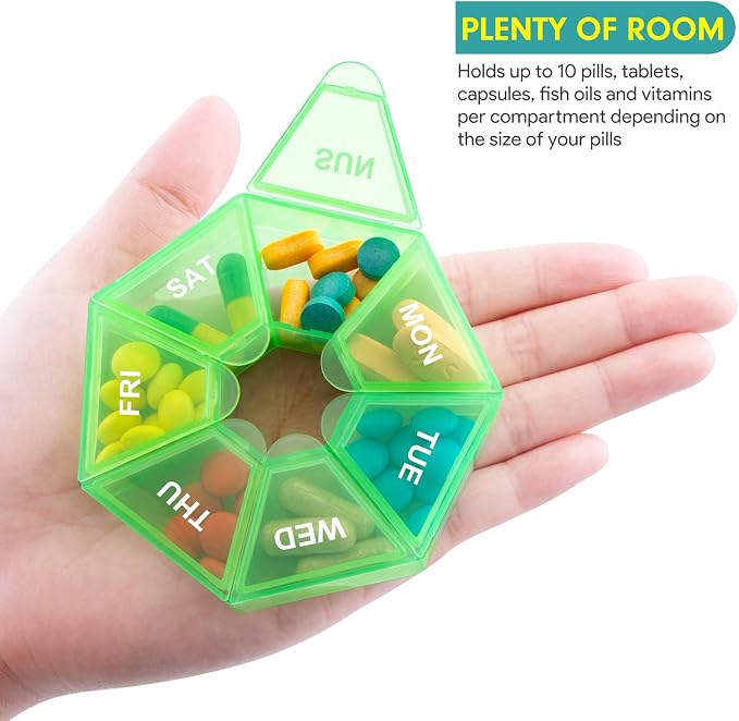 Weekly Pill Organizer, 2 Pack Portable Pill Box Medicine case 6 Colors New
