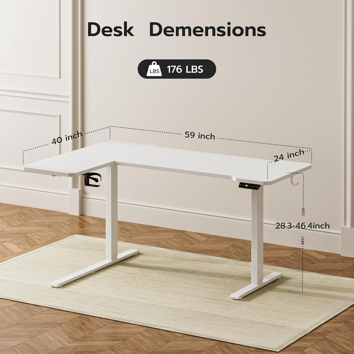 59 Inch L Shaped Standing Desk Adjustable Height, Electric Corner Standing Desk, Sit Stand Computer Table with Reversiable Splice Board,White