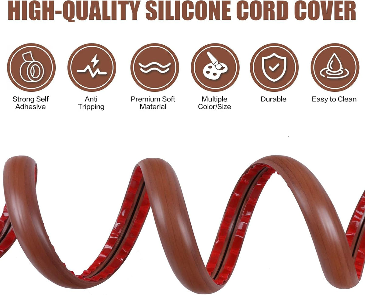 Floor Cord Cover Self Adhesive Cord Hider,10FT Cable Management, Extension Strip Protector for Wires, Prevent Cable Trips for Offices, Gyms, Exhibitions Cavity:0.39"(W) x 0.27"(H) Wood Red Teak
