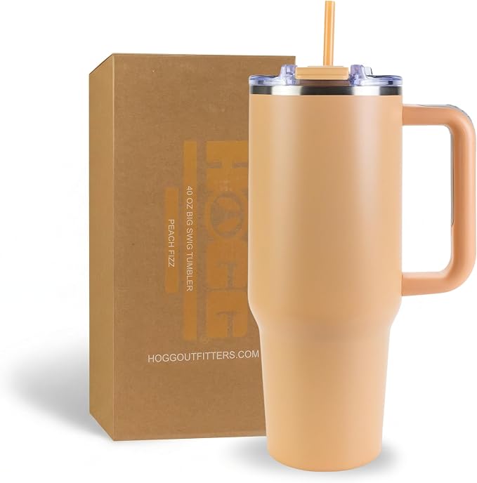 Hogg Big Swig 40 oz Tumbler with Handle and Straw - Peach Fizz, 40oz Insulated Stainless Steel, Water Tumbler with Straw, Water Cup with Handle, Versatile Leak Proof Lid