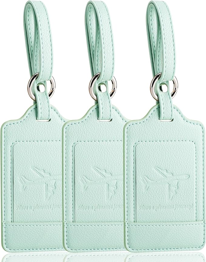 Teskyer Luggage Tags, 3 Pack Premium PU Leather Luggage Tags