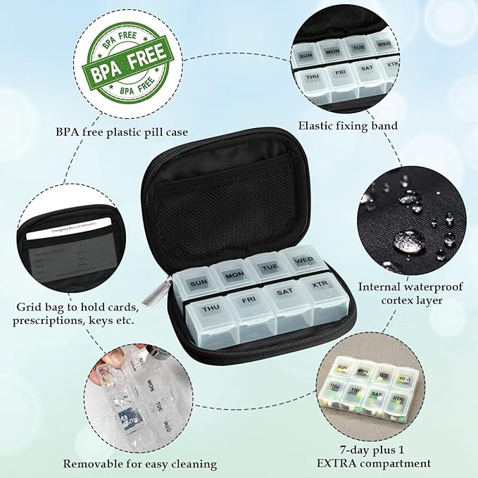 Serfeymi Weekly Travel Pill Organizer Pill Case