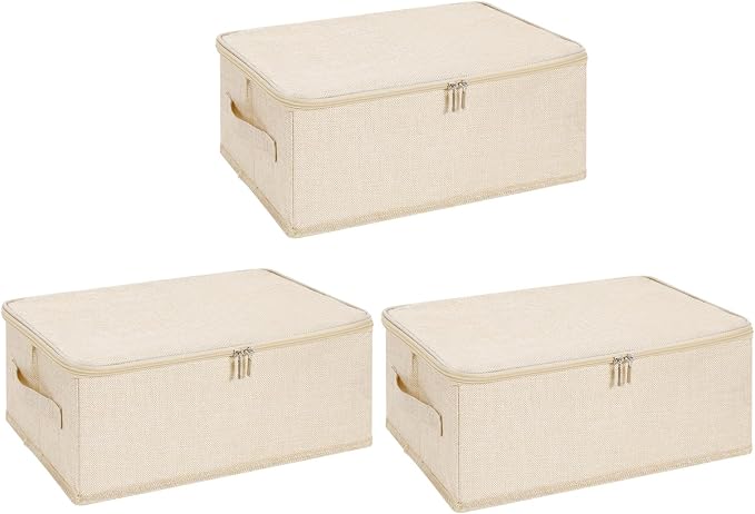 ANMINY 3PCS Storage Bins with Zipper Lids 13 Qt Lidded Fabric Storage Boxes