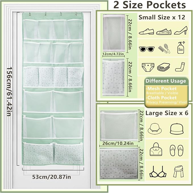 18 Pocekts Over the Door Shoes Organizer, Behind Door Hanging Storage Pocekt