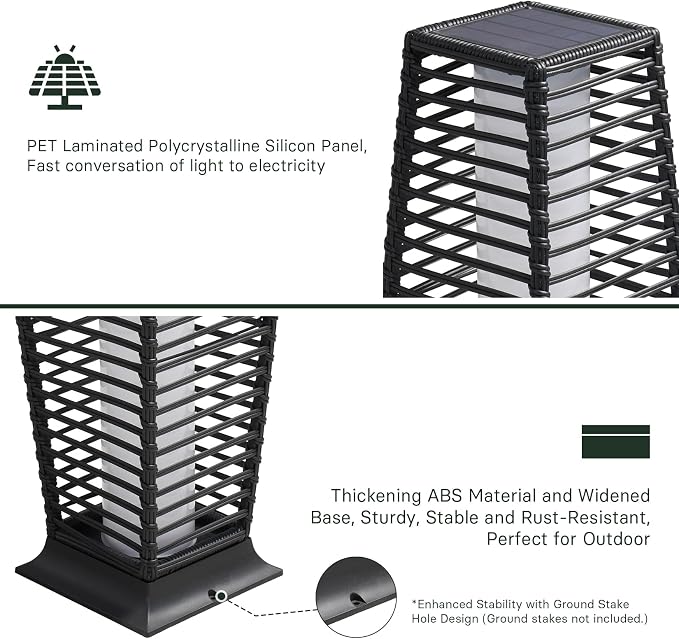 Grand patio 2-Piece Outdoor Floor Lamp Solar Powered Lantern Waterproof Wicker
