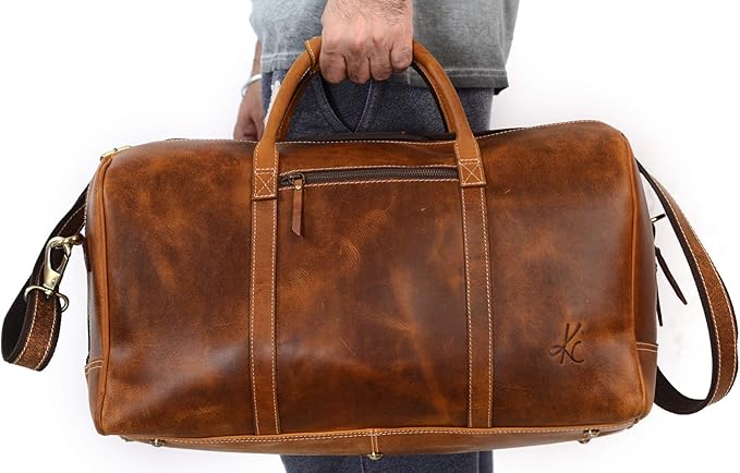KomalC Leather Duffel Bags for Men and Women Full Grain Leather Travel