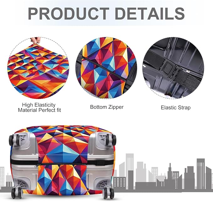 ANNA QUEEN Colorful Geometric Luggage Cover, Abstract Prism Pattern Suitcase