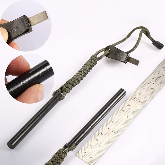 bayite 4 Inch Survival Ferrocerium Drilled Flint Fire Starter, Ferro Rod Kit