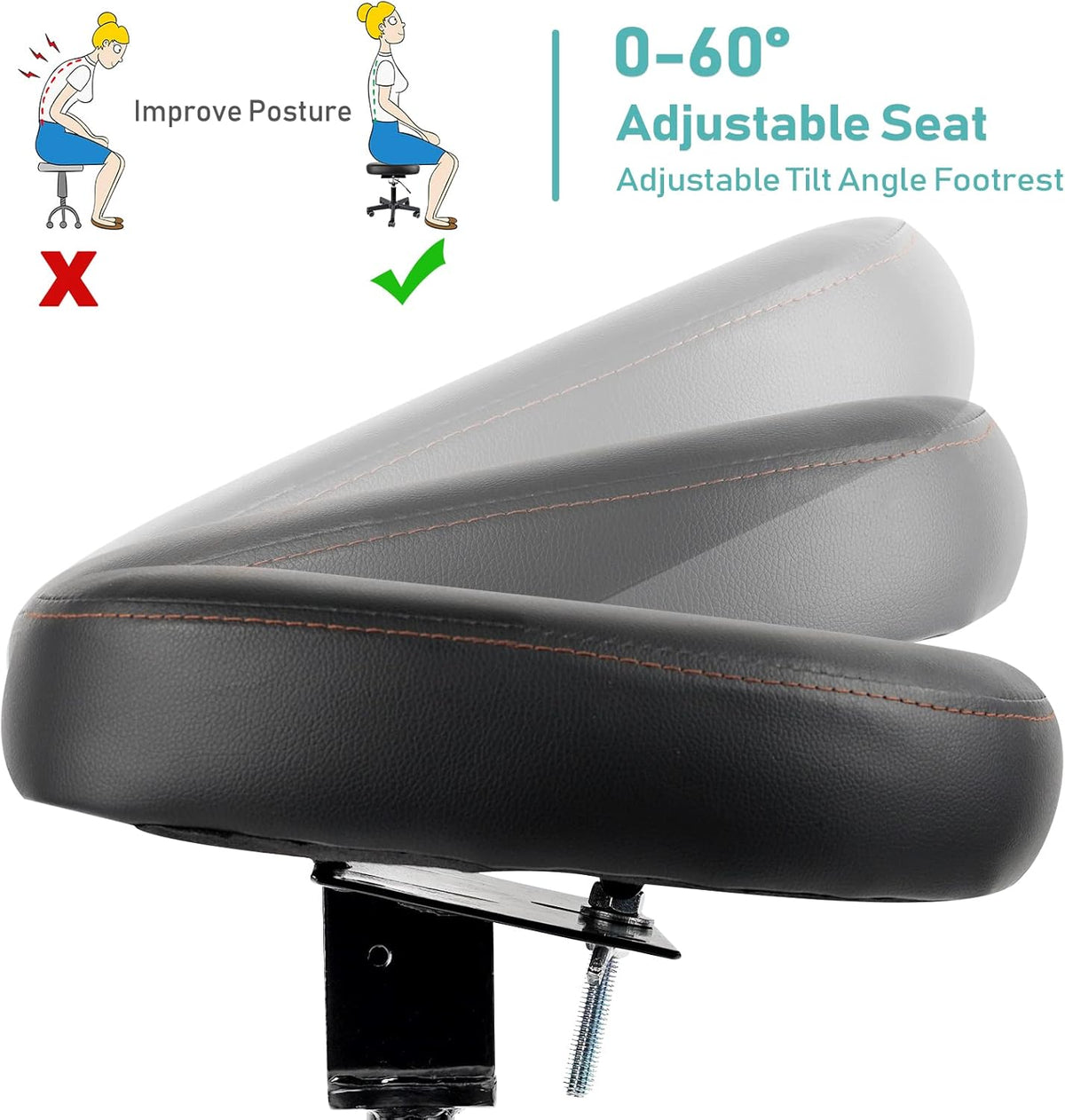 Footrest Stool Under Desk Adjustable Height and Tilt Angle Footrest Ottoman Ergonomic Foot Stool with Wheels 360° Rolling for Home Office (New Black)