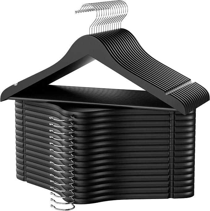 StorageWorks Black Wooden Hangers, 30 Pack Wood Hanger