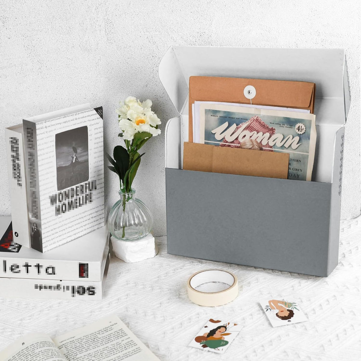 Lineco Archival Document Storage Box with Metal Edge, Acid-Free Gray Boxboard, Organize and Store Files, Prints, Photos, Letter-Sized Case 12.5" x 10.5" x 2.5" Wide, Pack of 2