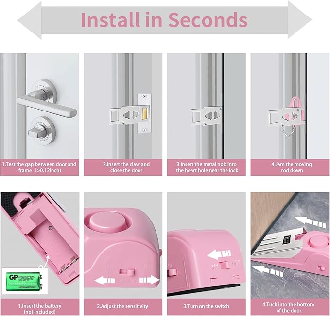 Portable Door Lock & Door Stop Alarm Set, Dual Protection Home Security Door Kit