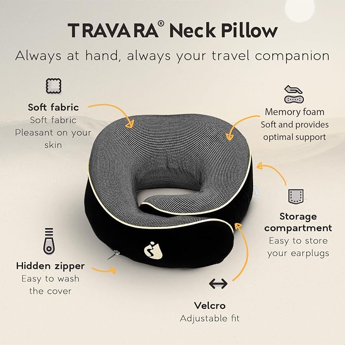Travel Pillow - Airplane Neck Pillow - 100% Pure Memory Foam Flight Pillow