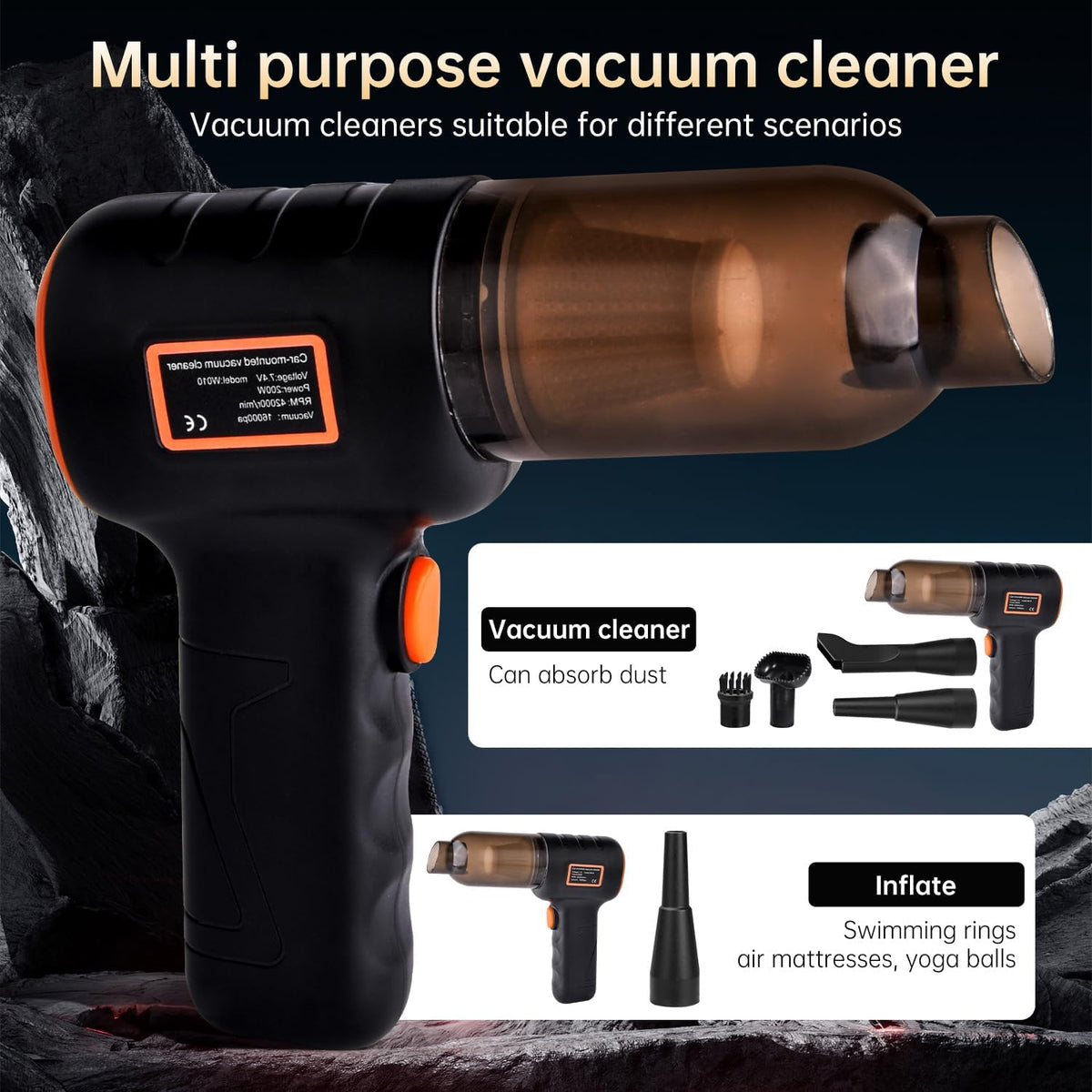 Mini Cordless Handheld Vacuum with Aerospace Bag - Portable Car Vacuum Cleaner | 16000PA Strong Suction, Wireless Rechargeable High-Power Handheld for Home, Pet Hair & Auto Detailing