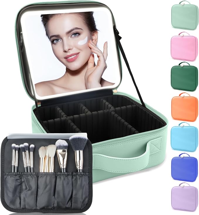 Makeup Bag with Led Mirror, Travel Makeup Organizer with 3 Color Setting