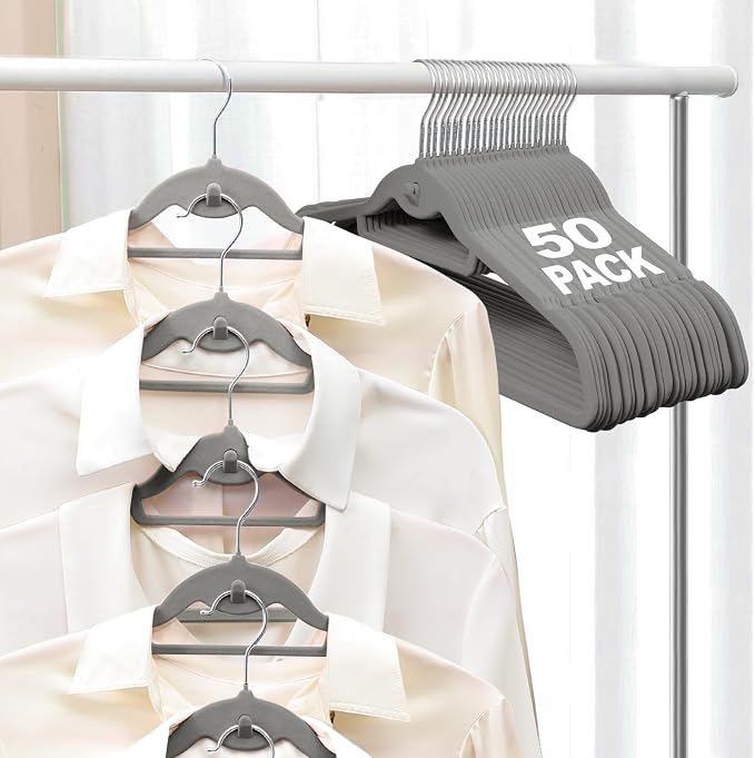 Velvet Felt Stackable Hangers 50 Pack, Non Slip,