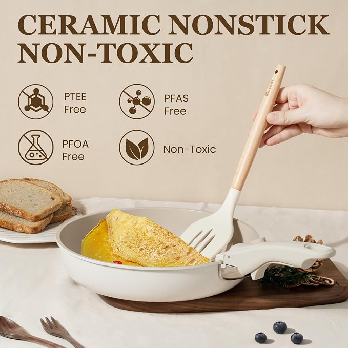 KIKCOIN Ceramic Cookware Set, Non Toxic Kitchen Cooking Set