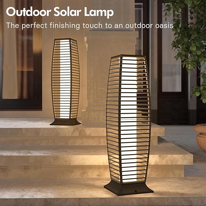 Grand patio Outdoor Floor Lamp Solar Powered Lantern Waterproof Wicker Boho