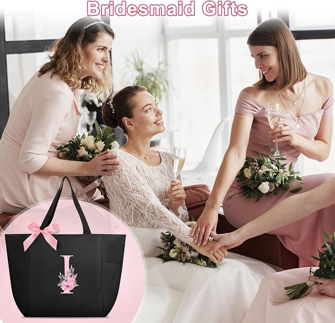 Vavabox Tote Bag, A-Z Initial Monogrammed Waterproof Tote Bag, Bridesmaid Gifts