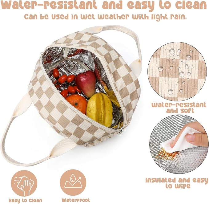 Bluboon Lunch Bag for Women Men Cute Corduroy Lunch Tote Bags Reusable