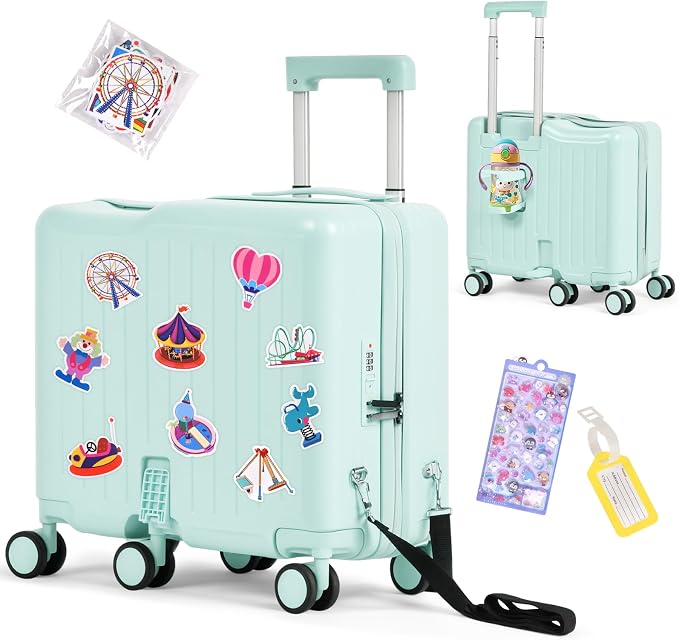 Kids Ride-On Luggage, Foldable Pedal, Hidden Cup Holder & Combination Lock