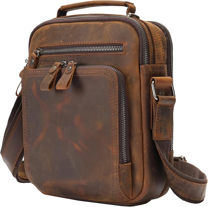 KPYWZER Genuine Leather Shoulder Bag Small Men Messenger Pack Handbag Sling