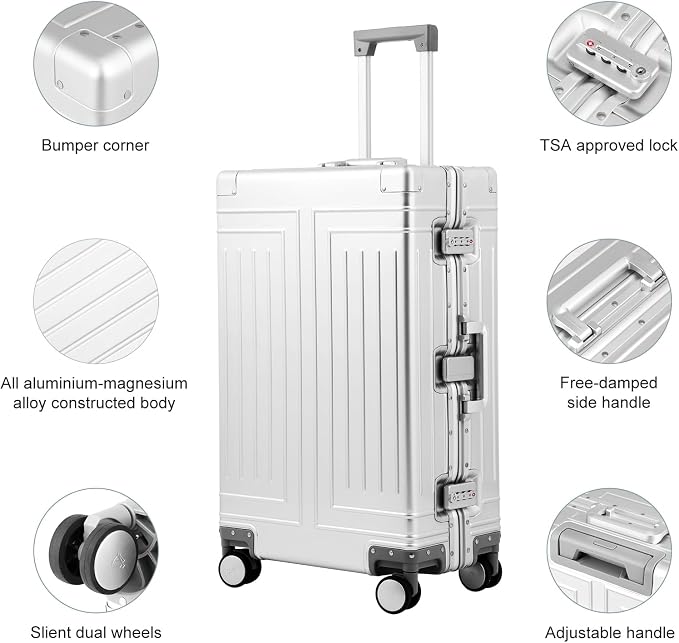 All Aluminum Carry On Luggage，Cut from Whole Aluminum Sheet，22x14x9 Airline