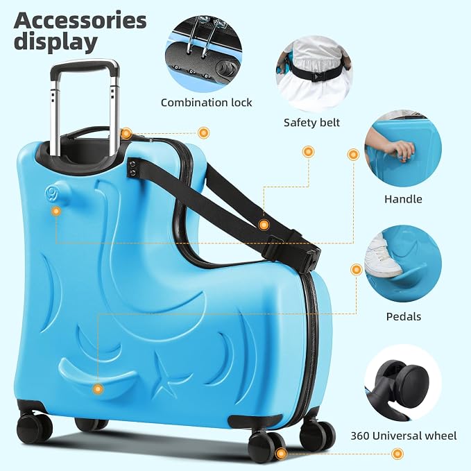 N-A Kids Ride On Suitcase with Wheels, Scooter Luggage