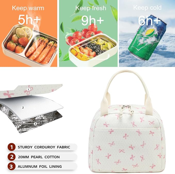 Bluboon Lunch Bag for Women Men Cute Corduroy Lunch Tote Bags Reusable