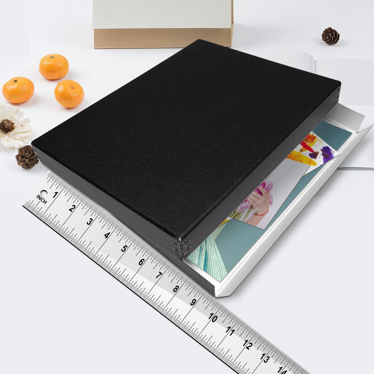 Lineco Museum Archival Storage Box, 9.75x12.75x1.5 in. Drop Front Design. Acid-Free with Metal Edge. Organize Photos, Pictures, Prints, Documents, Crafts, DIY. Black, 2 Pack