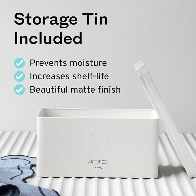 Skipper 50% LARGER Laundry Detergent Sheets Starter Kit + Storage Tin