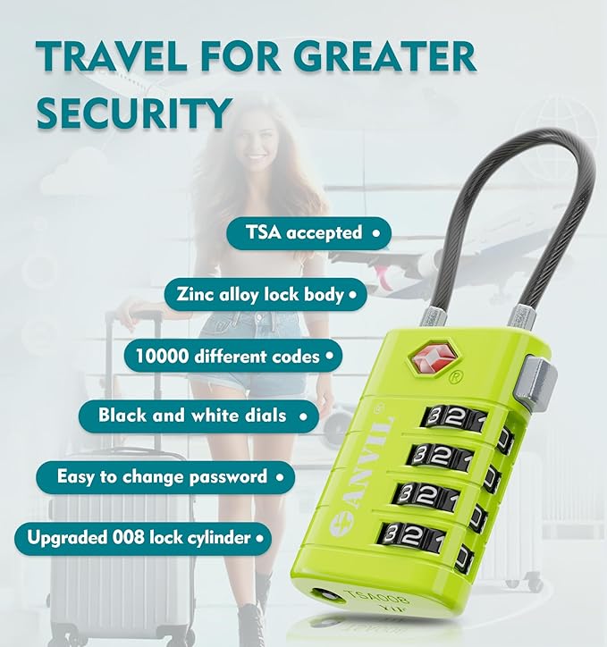ANVIL 4 Digit Luggage Locks, TSA Locks
