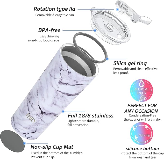 THILY Stainless Steel Vacuum Insulated Tumbler Travel Mug 26 oz Coffee Cup
