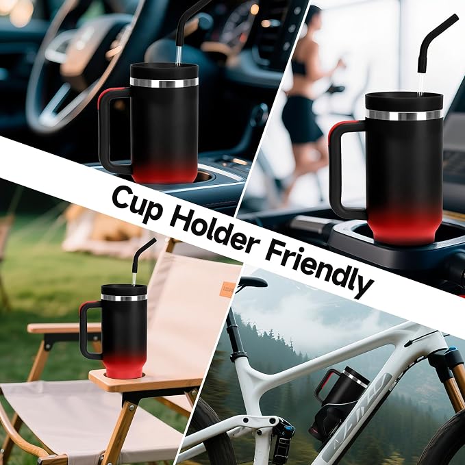40oz Tumbler with Handle and Straw Spout 2-in-1 Lid, Spill Leak Proof Insulated Travel Cup Traveler Water Mug Keep Cold Hot, Dishwasher Safe Stainless Steel Bottle Gifts for Women Men, Army Green