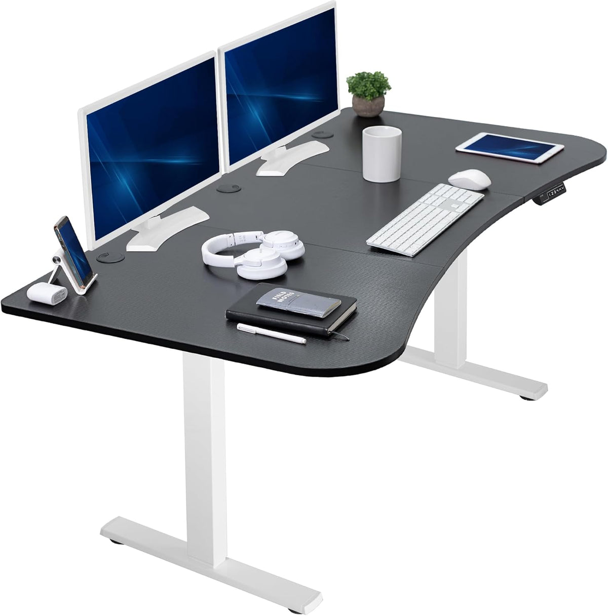 VIVO Electric 63 x 32 in Standing Desk, Memory Height Adjustment, 1B Series, Black Carbon Fiber Top White Frame, DESK-KIT-1W1R